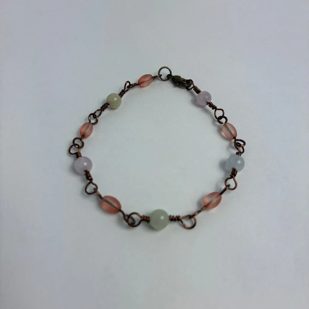 Handmade Morganite Bead Bracelet Pastel Multicolor Glass Semi Precious Stones